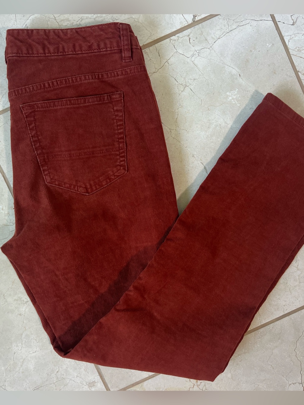 Lands' End Straight Slim Leg Mid Rise Corduroy Pants Rust Red Womens 27